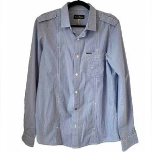 Marc Ecko Cut & Sew Mens S Gingham Button Down‎ Long Sleeve Dress Shirt Emblem